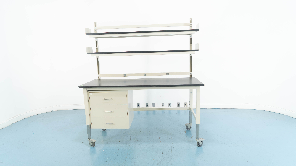 6' Portable Lab Table w/ Upper Mounted Shelving Surplus Solutions